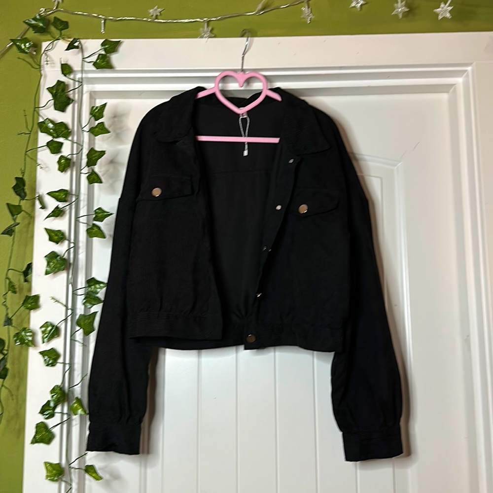 Cropped Shacket Long Sleeve Corduroy Button Down